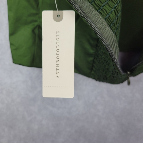 Anthropologie Hutch Dark Satin Green Bow Tie Tube Zip Up Top Blouse Size L - Picture 10 of 12